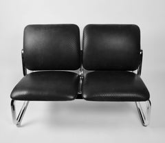 Vintage Steel Case Leather Tandem Benches