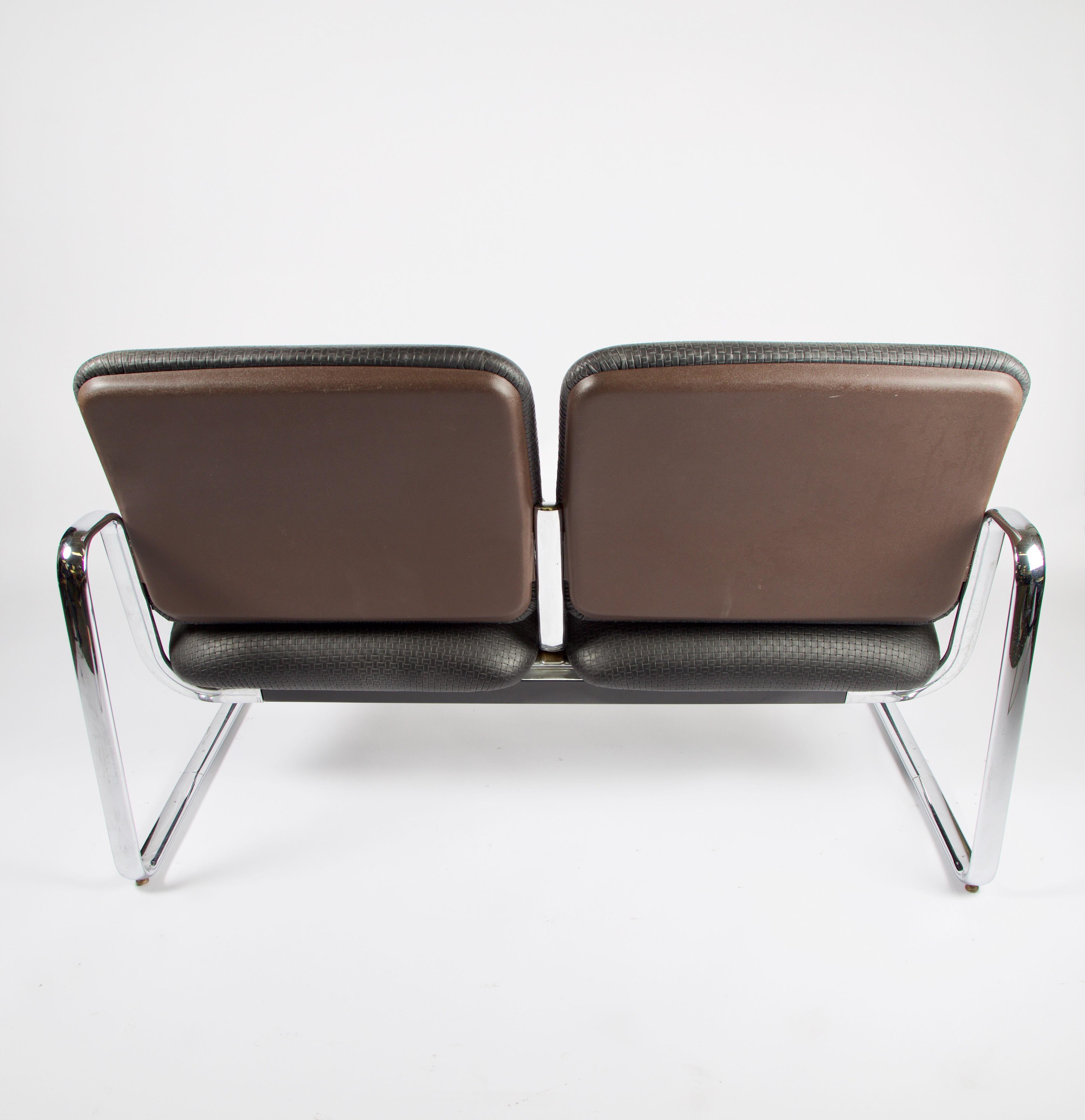 Mid-Century Modern Vintage Steel Case Leather Tandem Benches For Sale