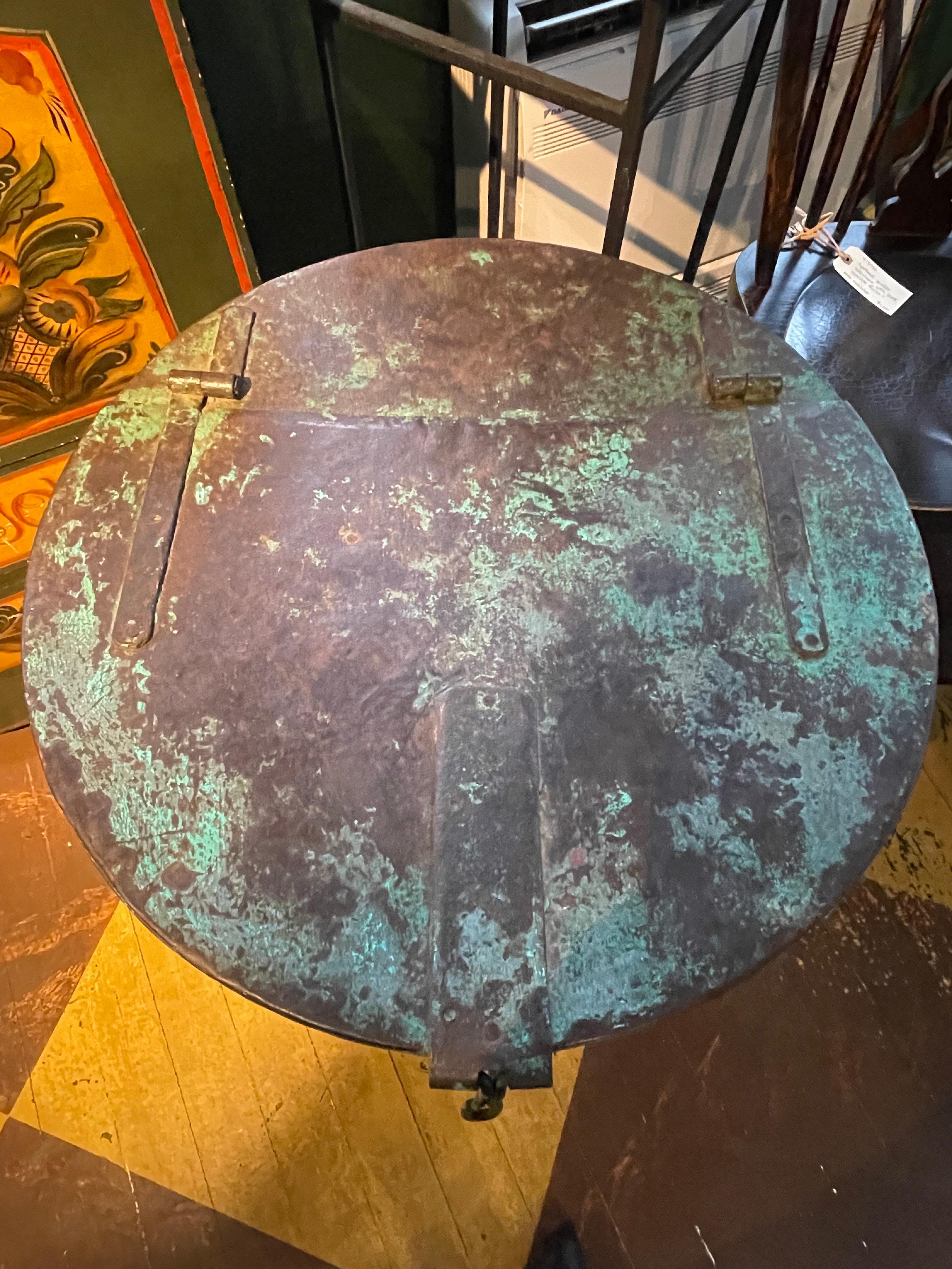 Vintage Steel Drum in Turquoise and Faux Verdigris Paint For Sale 2
