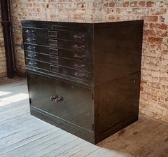 Vintage Steel Flat File Cabinet with Brass Handles