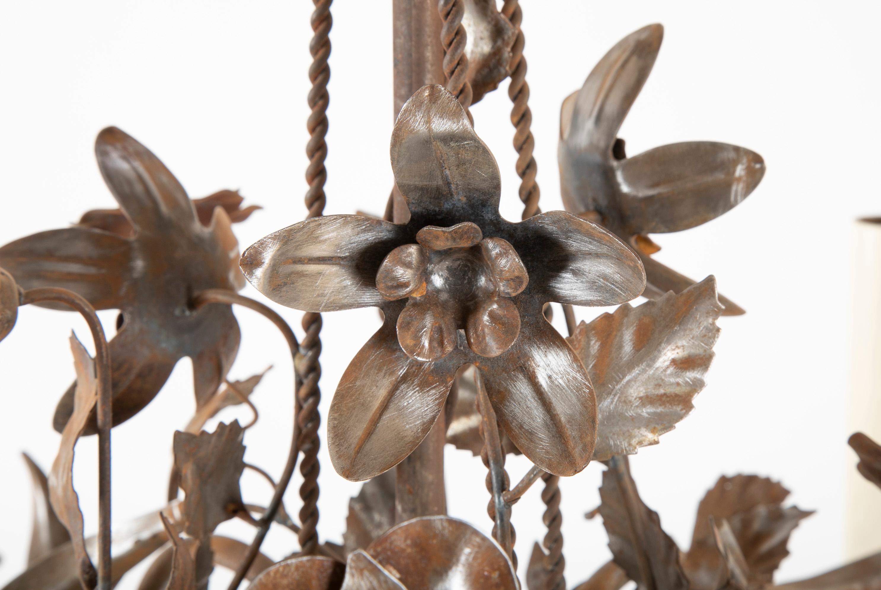 Vintage Steel Floral Chandelier with Basket, Bow Knots and Ribbons For Sale 8