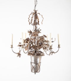 Vintage Steel Floral Chandelier with Basket, Bow Knots and Ribbons