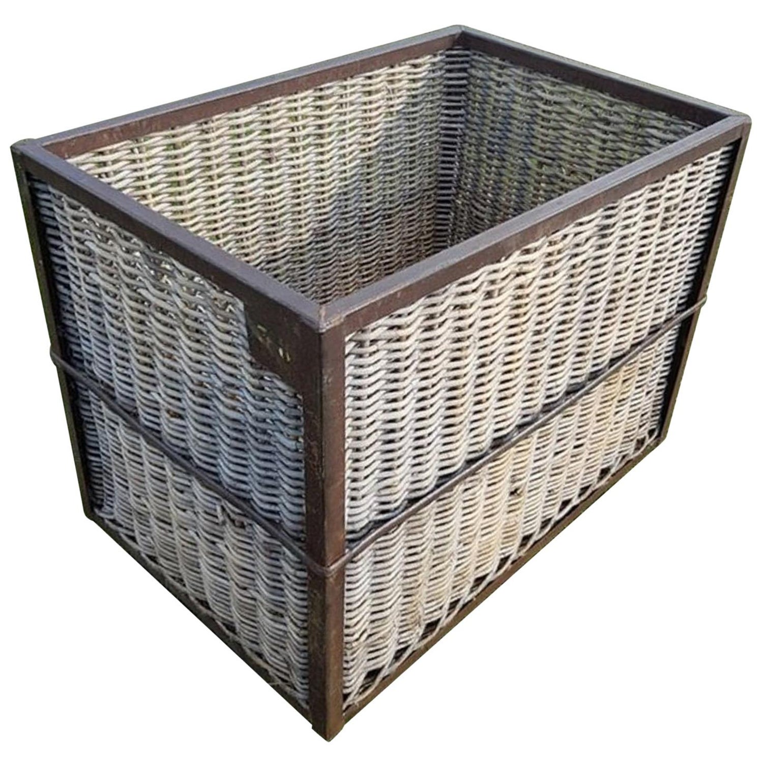 Vintage Steel Frame And Wicker Laundry Basket Bin On Wheels For Sale At 1stdibs