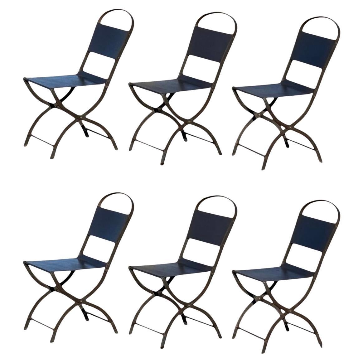 Vintage Steel French Style Bistro Chairs Set of 6 en vente