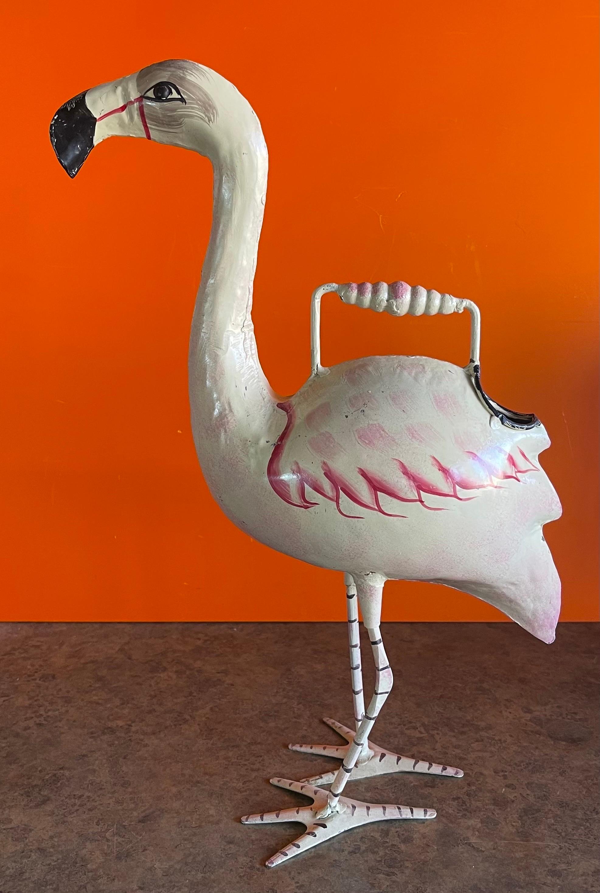 American Vintage Steel Hand-Painted Flamingo Watering Can For Sale
