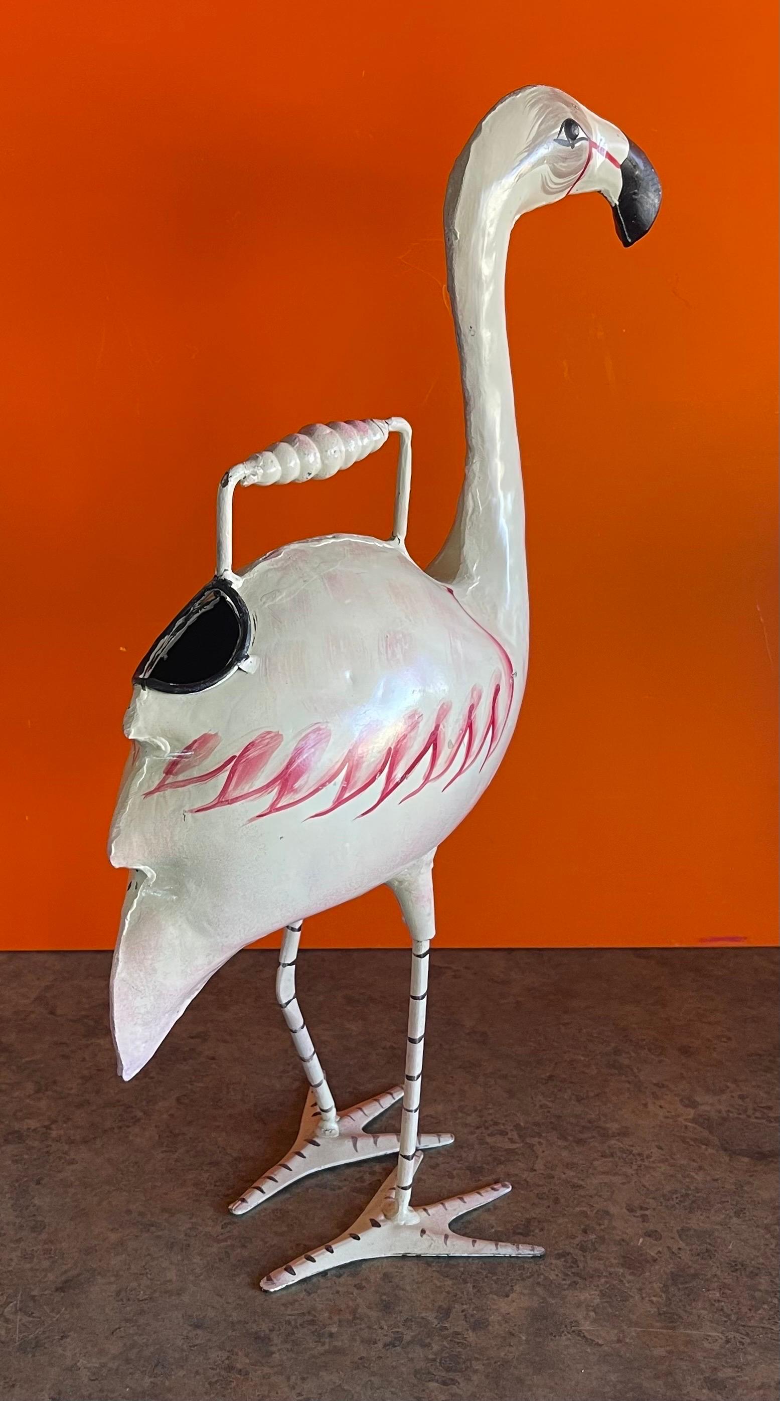 20th Century Vintage Steel Hand-Painted Flamingo Watering Can For Sale