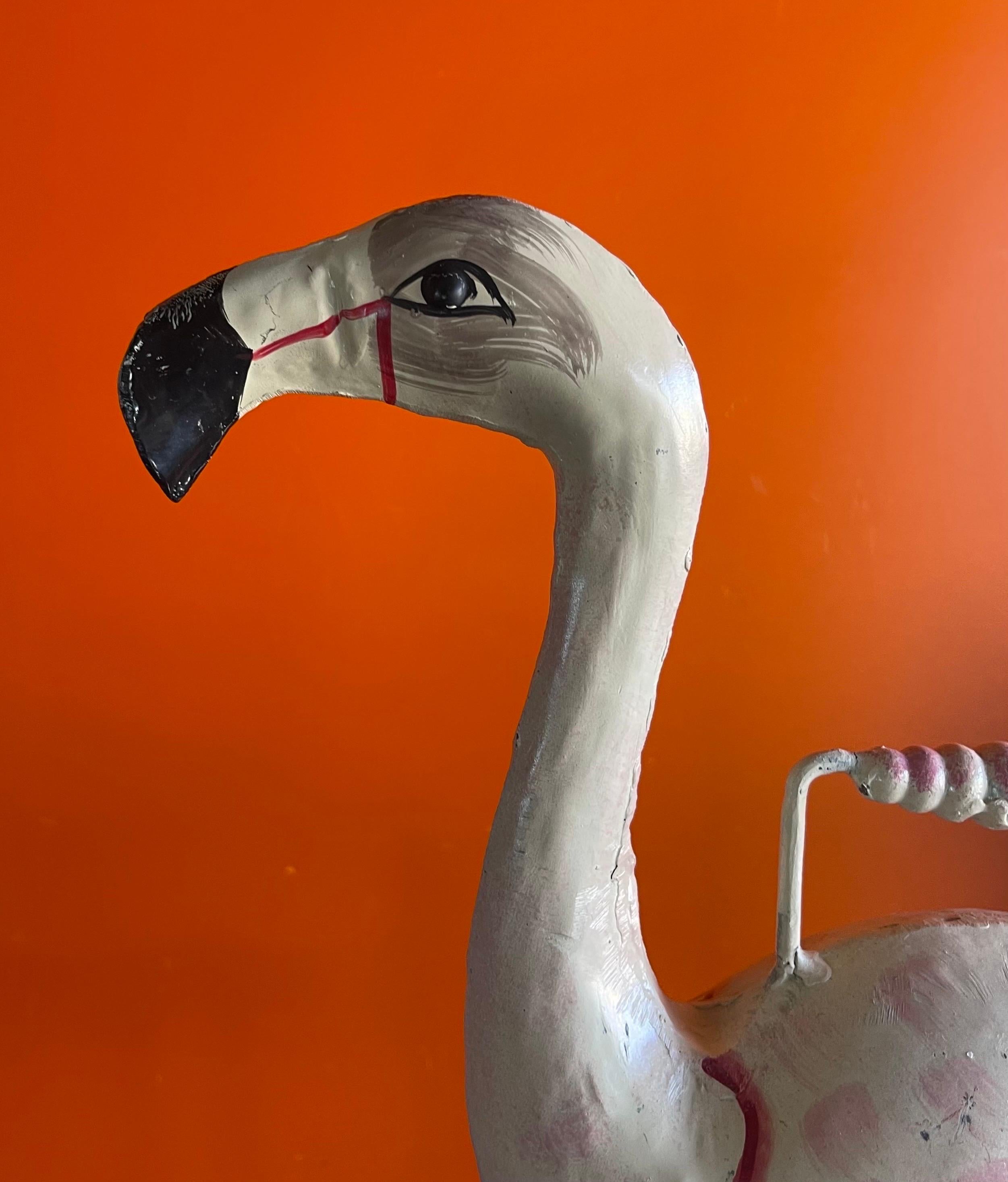 Vintage Steel Hand-Painted Flamingo Watering Can In Good Condition In San Diego, CA