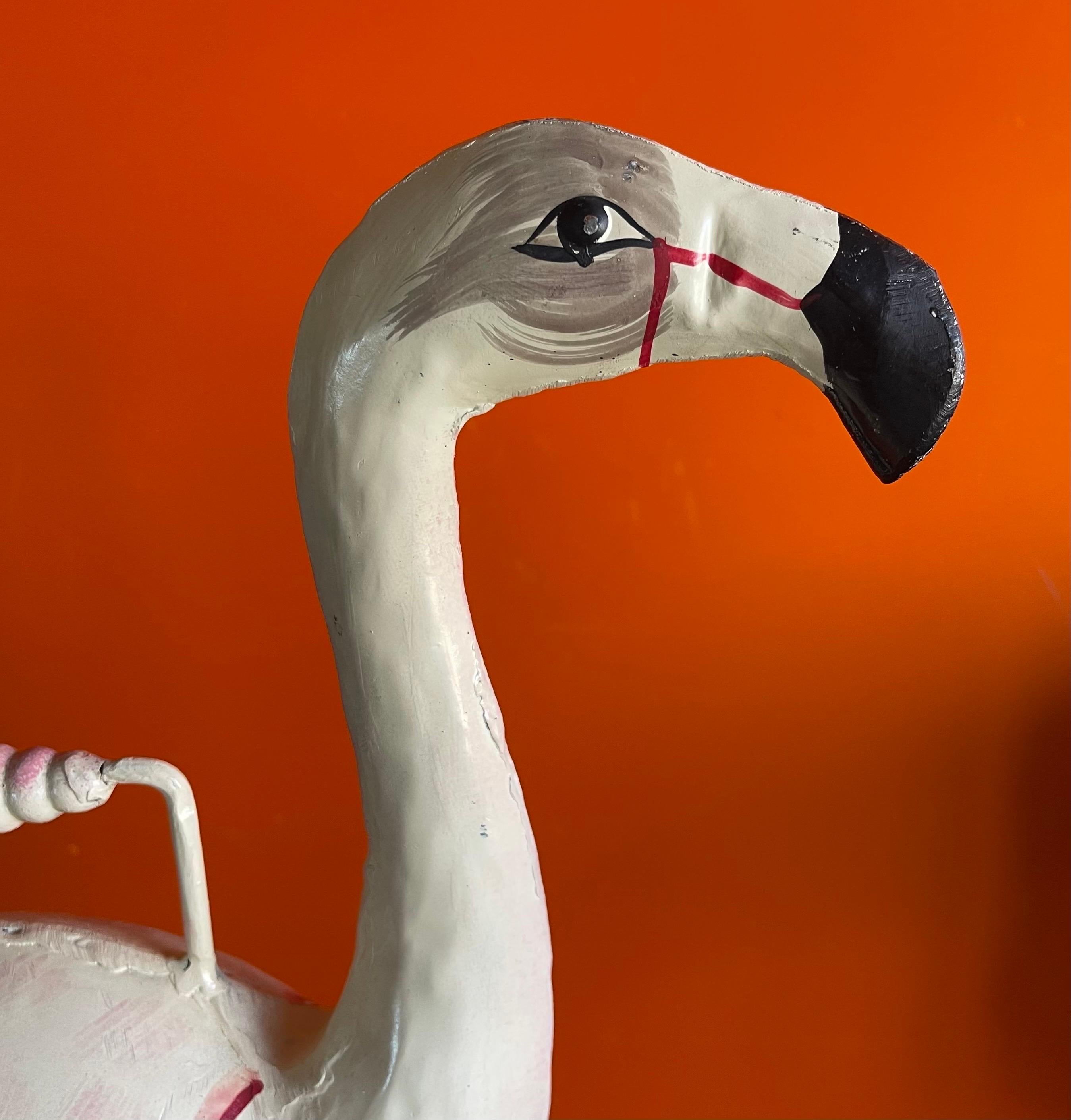 20th Century Vintage Steel Hand-Painted Flamingo Watering Can