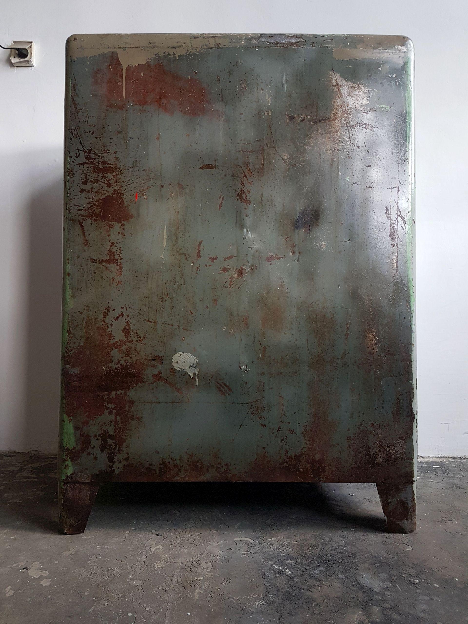 Lacquered Vintage Steel Industrial Iron Cabinet, 1950s For Sale