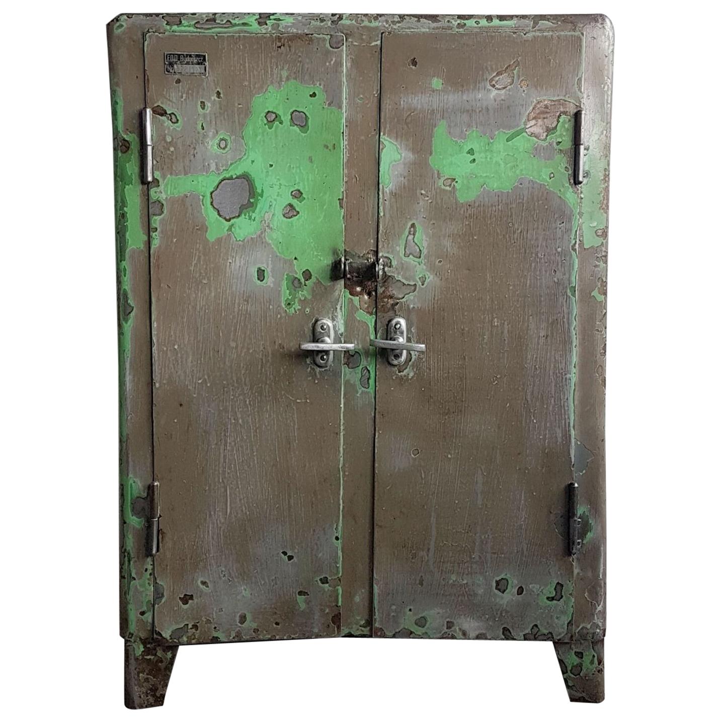 Vintage Steel Industrial Iron Cabinet, 1950s For Sale