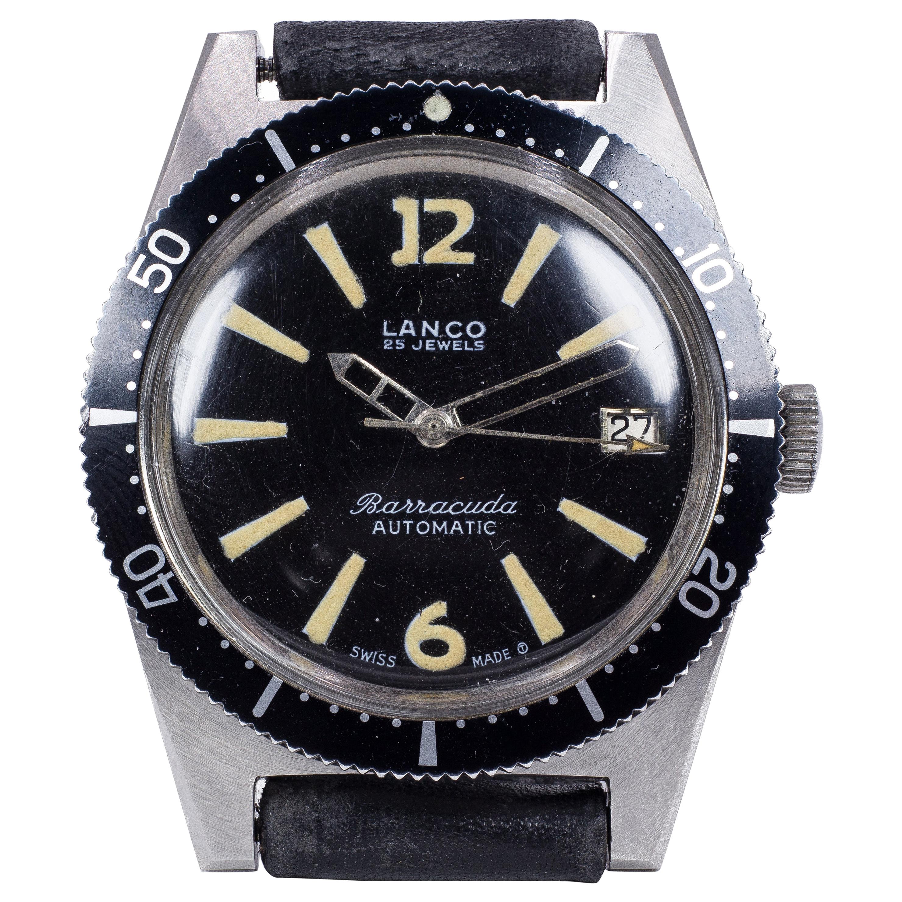 Vintage Steel Lanco Diver Barracuda Automatic Wristwatch, 1960s For Sale
