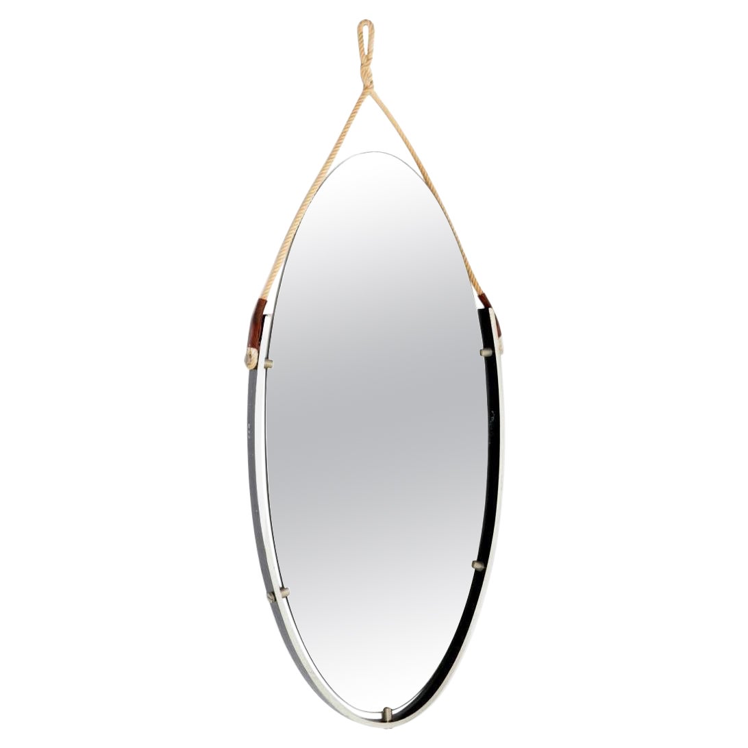 Vintage-Spiegel aus Stahl, Leder und Seilen im Angebot