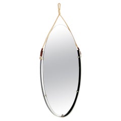 Vintage Steel, Leather and Rope Mirror