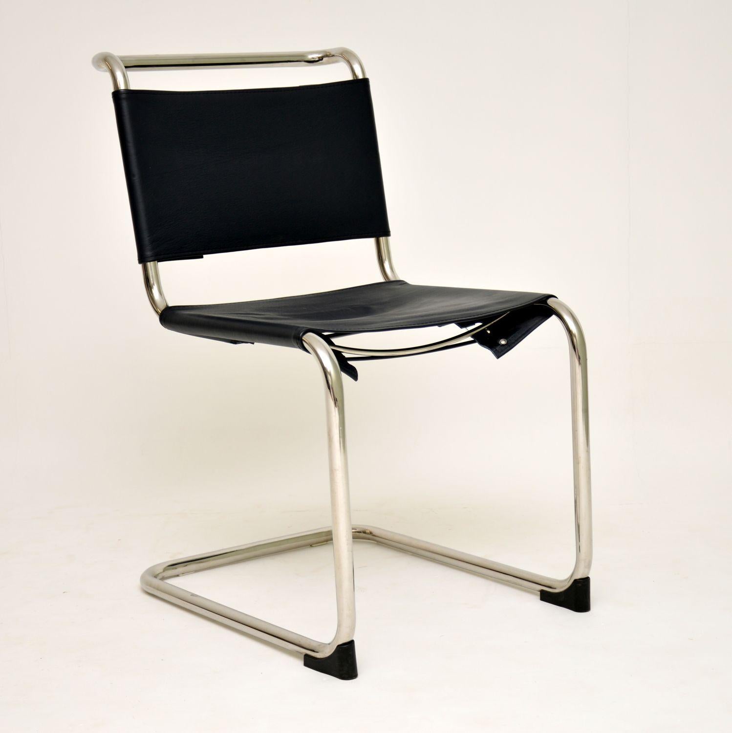 A beautiful and iconic chair design, this is the model S33 by Mart Stam, originally designed in 1926. This chair is more modern and dates from the late 20th century, it’s in super condition with only some extremely minor wear to be seen. The blue