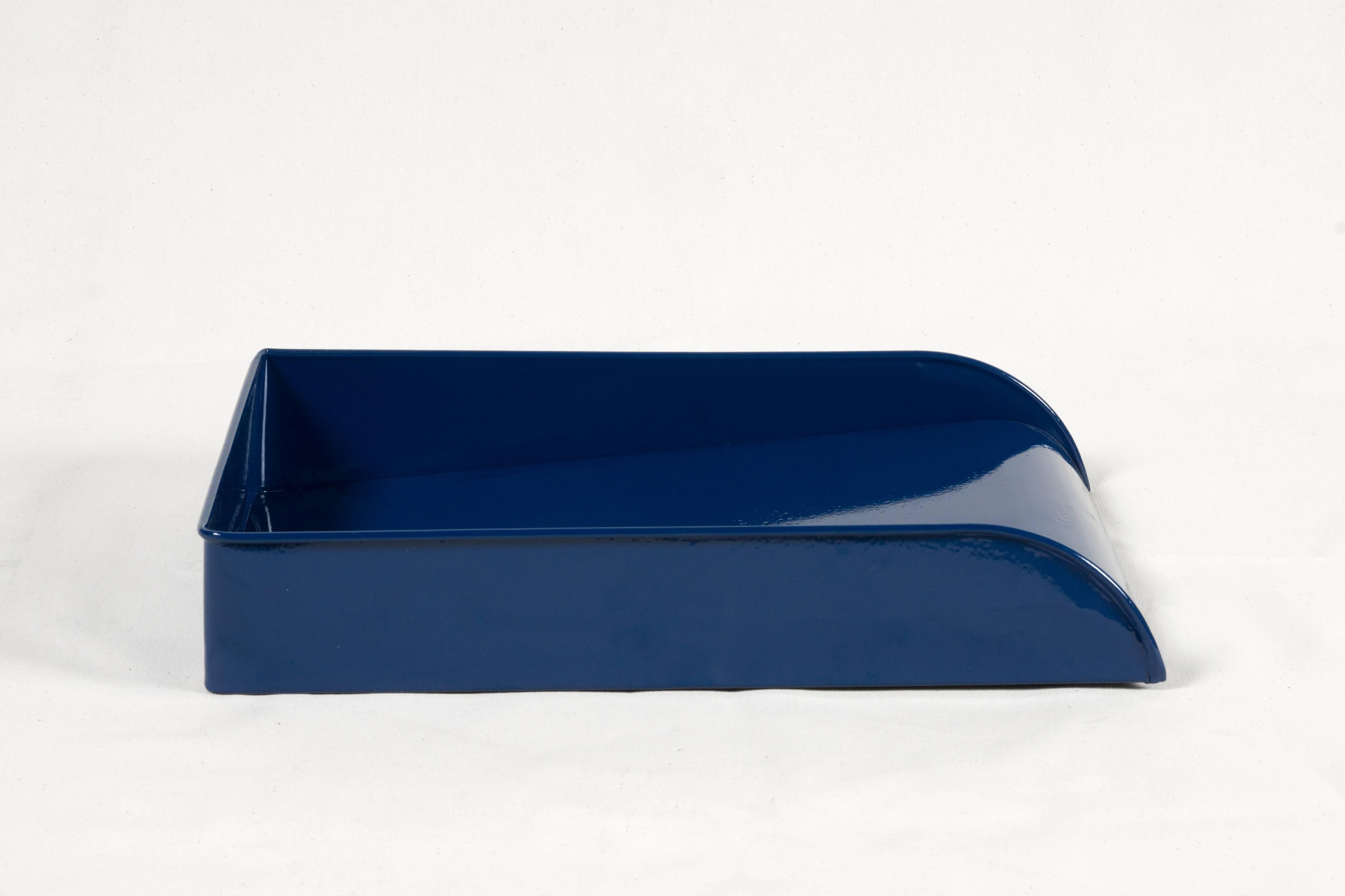 Art Deco Vintage Steel Letter Tray Refinished in Midnight Blue