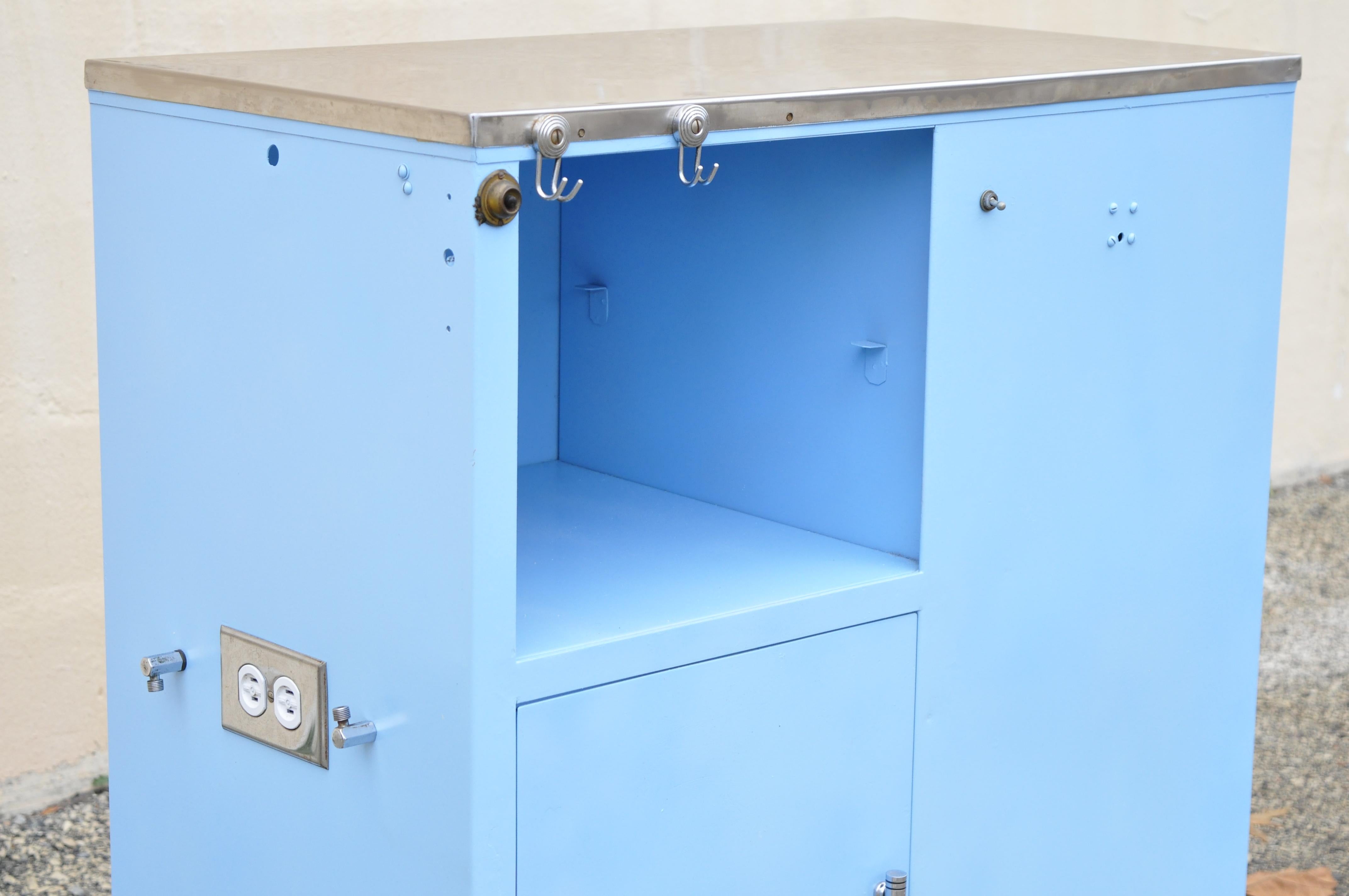 Art Deco Vintage Steel Meal Blue Painted Medical Dental Cabinet Stand Table 6 Drawers