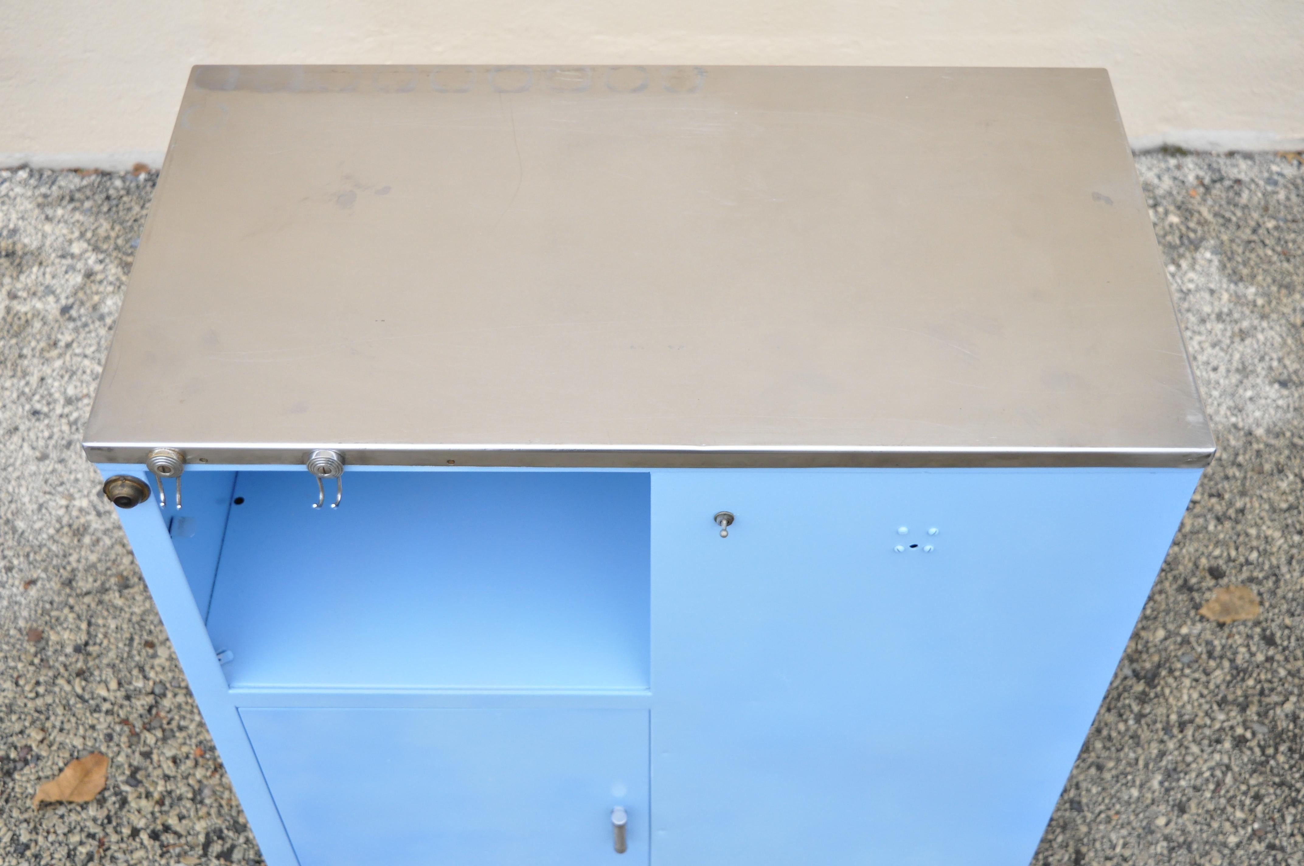 North American Vintage Steel Meal Blue Painted Medical Dental Cabinet Stand Table 6 Drawers