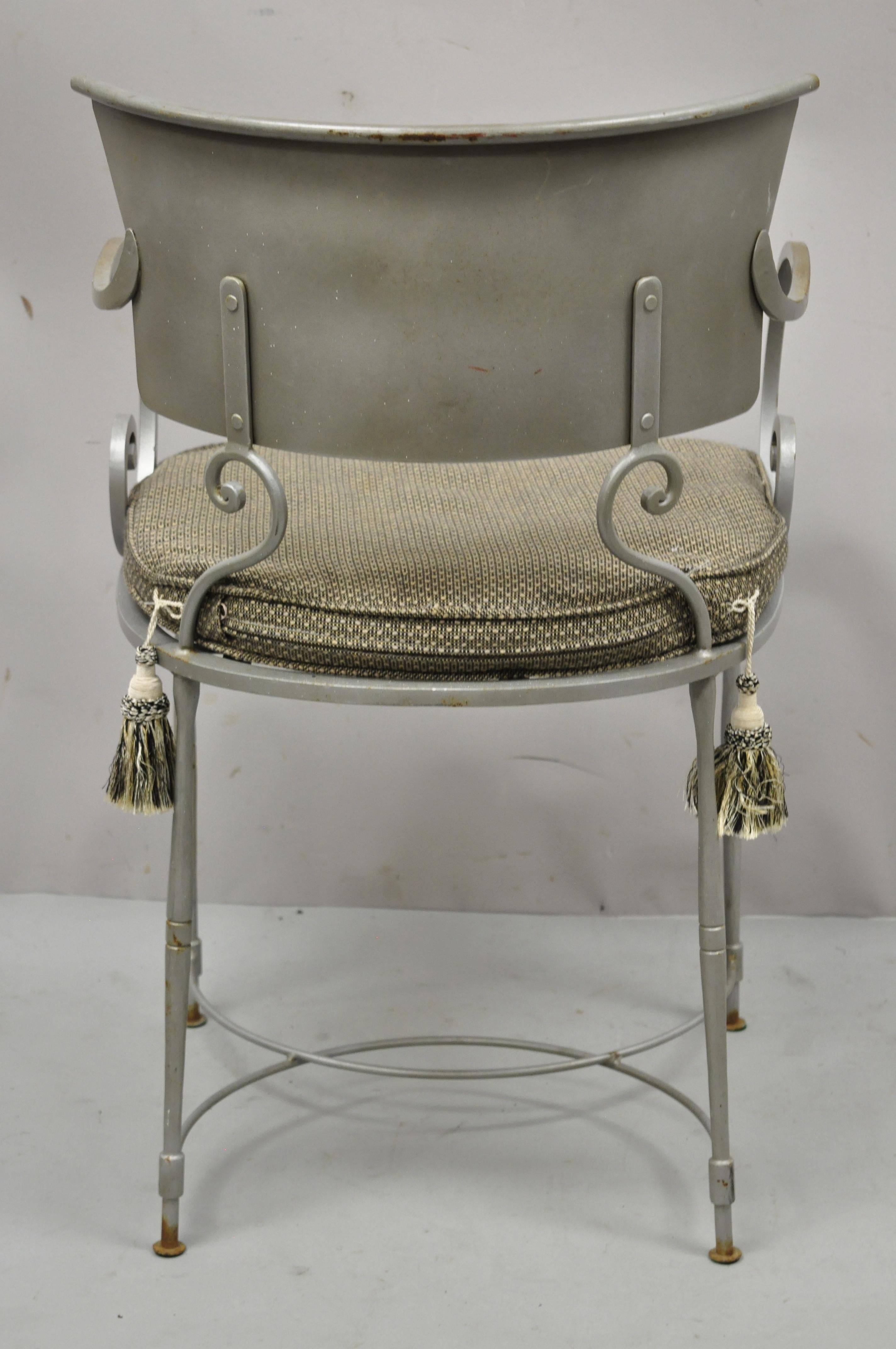 Vintage Steel Metal Hollywood Regency Scrolling Arm Dining Chairs, Set of 4 5