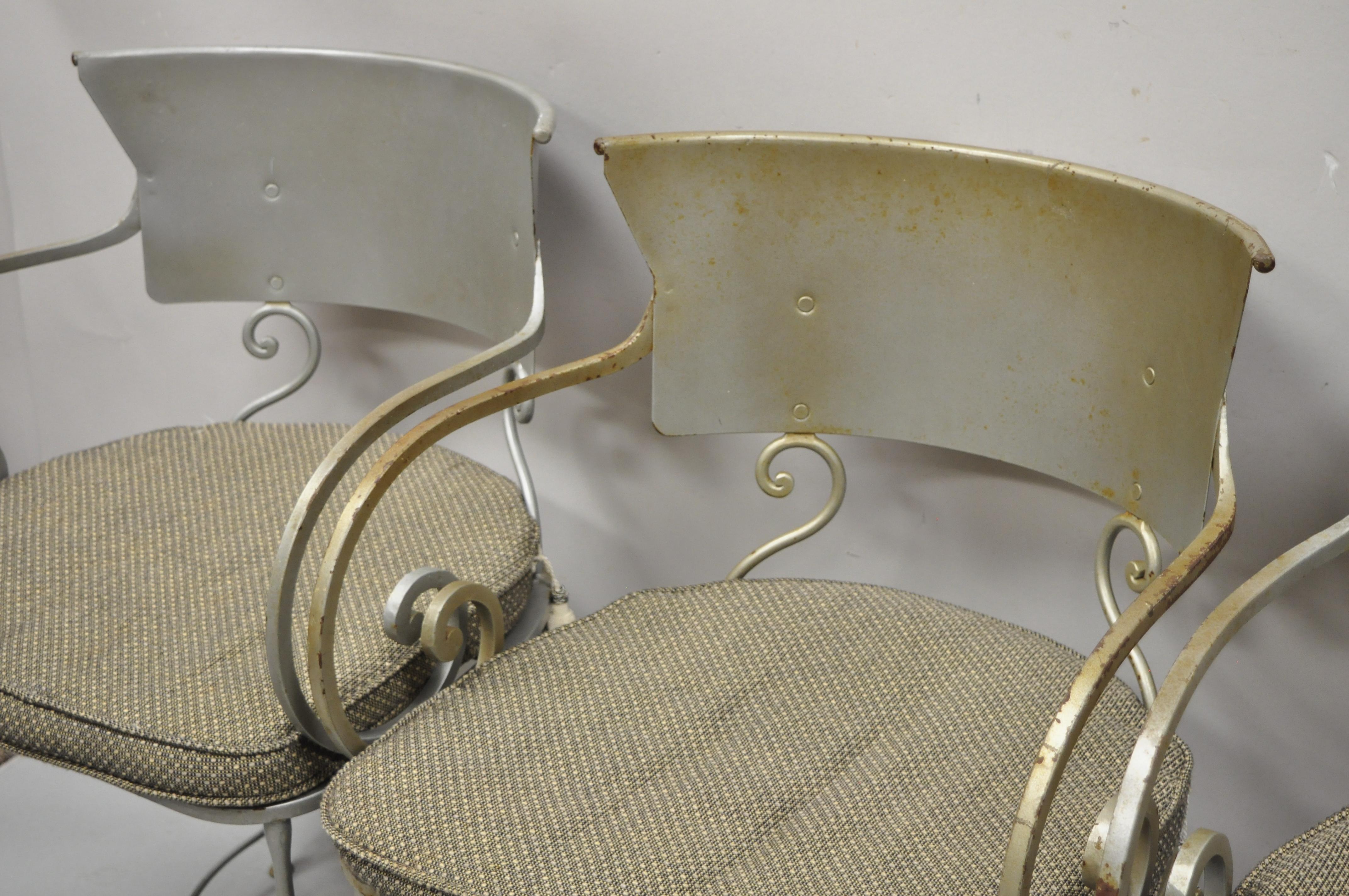 Vintage Steel Metal Hollywood Regency Scrolling Arm Dining Chairs, Set of 4 1