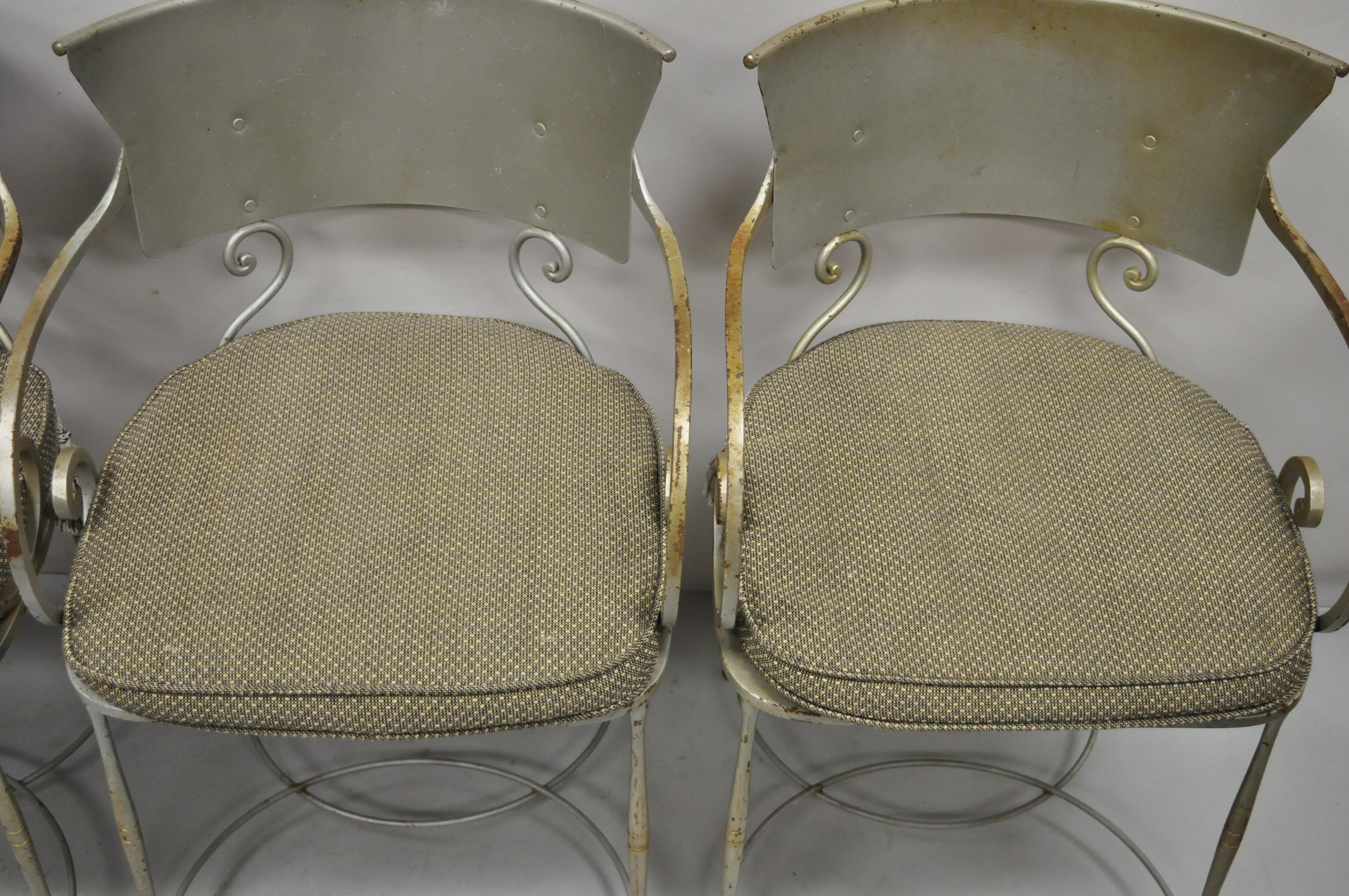 Vintage Steel Metal Hollywood Regency Scrolling Arm Dining Chairs, Set of 4 2