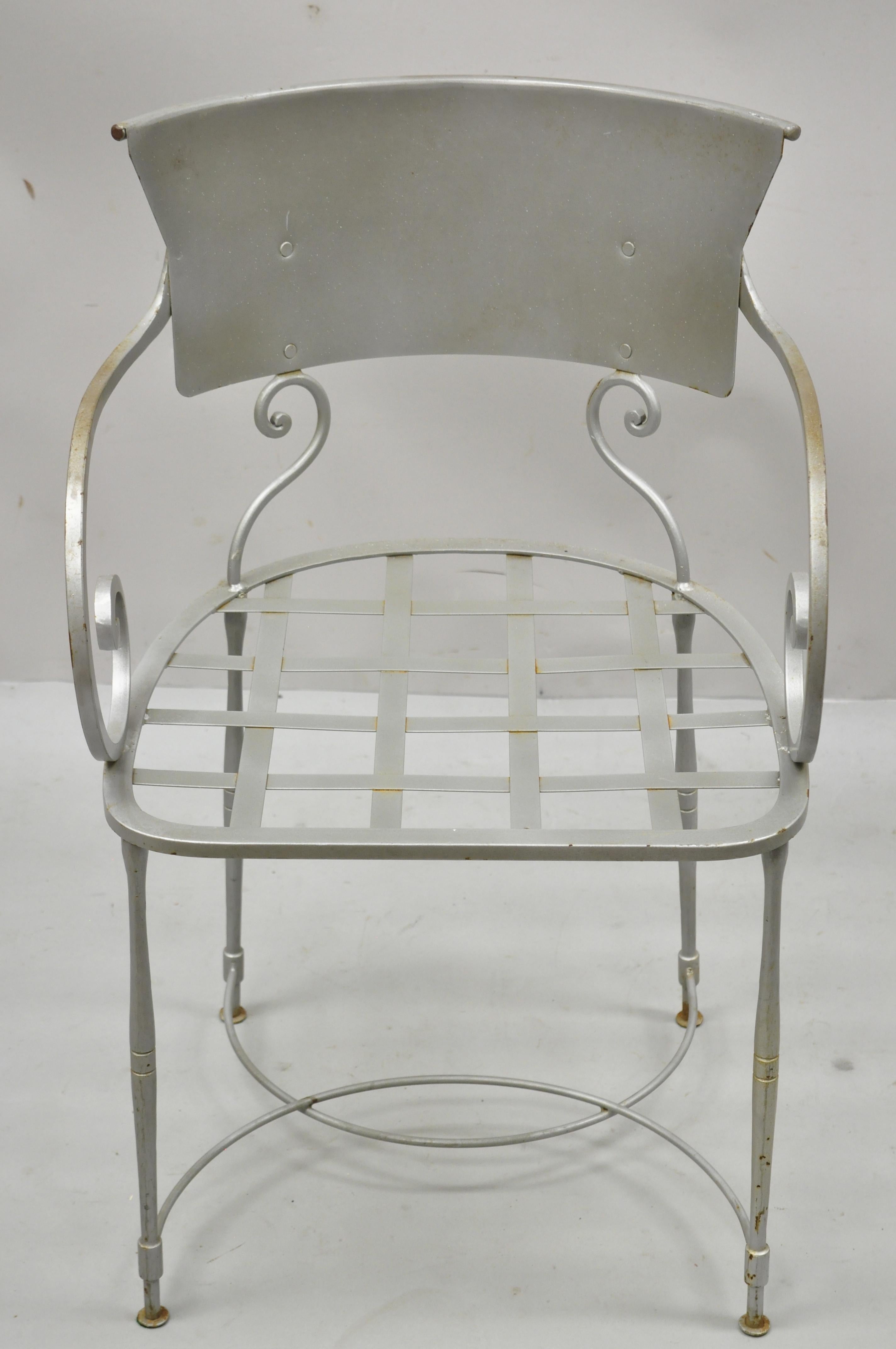 Vintage Steel Metal Hollywood Regency Scrolling Arm Dining Chairs, Set of 4 3