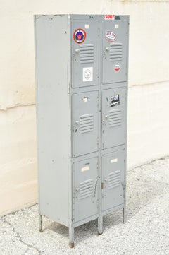 Vintage Steel Metal Industrial 6 Section Gym Locker Warehouse Factory Storage
