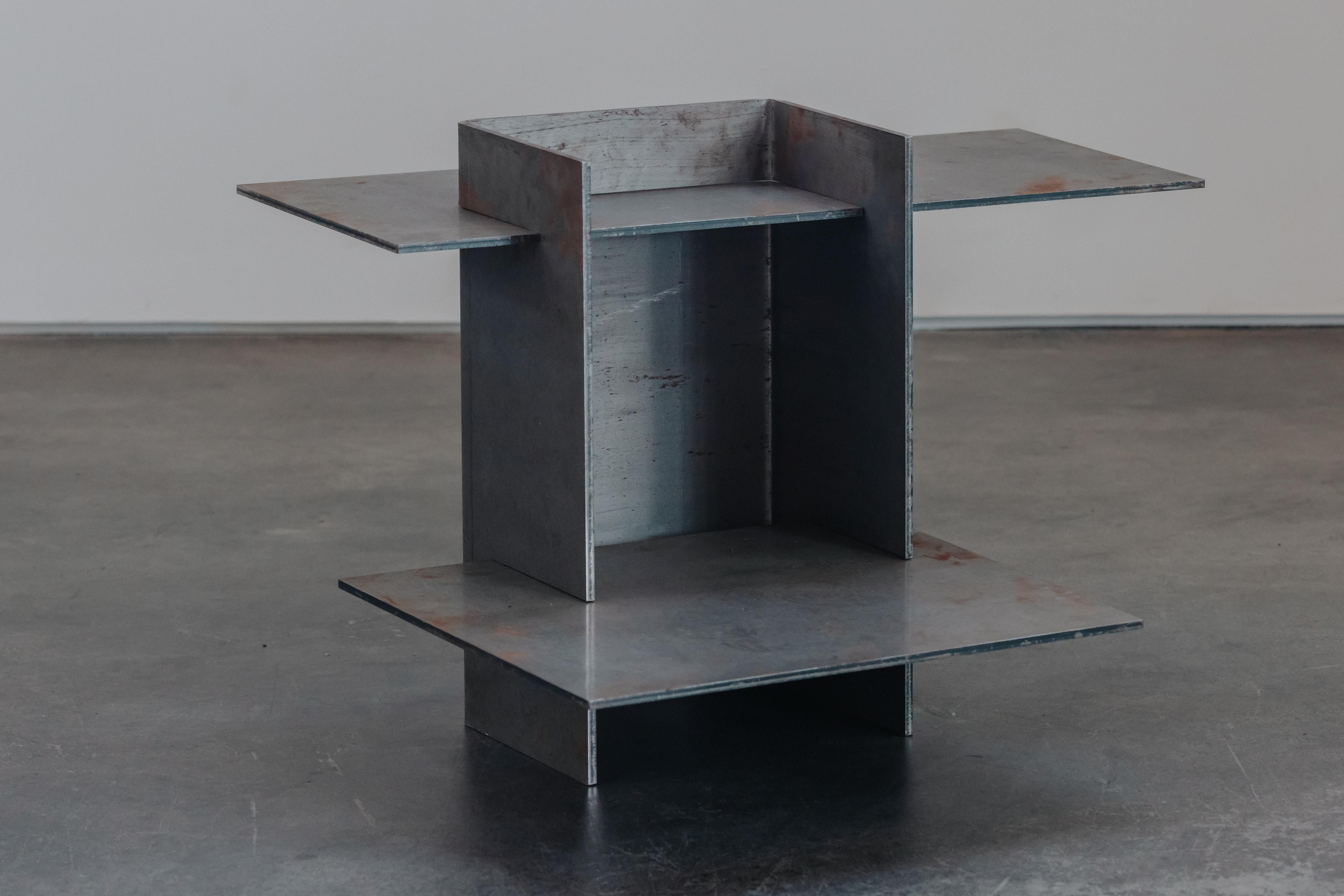 Vintage Steel Side Table From France, Circa 1980.  Prototype model with solid steel construction.  Great patina and use.