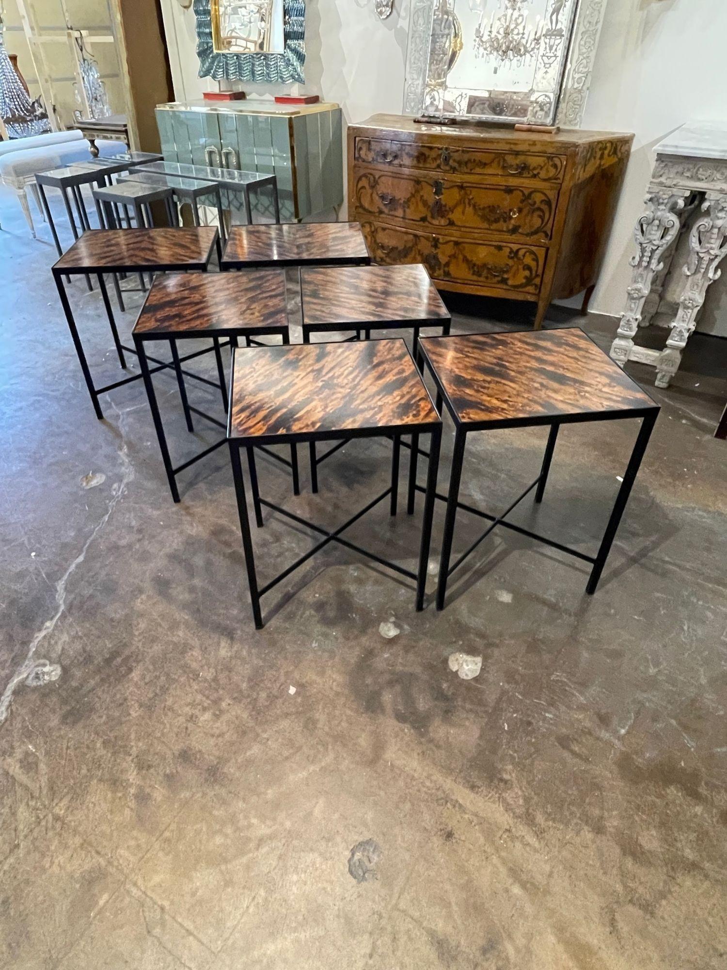 Great vintage steel side tables with faux tortoise tops. Creates a very style modern look! Note: The price listed is for one. And measurement listed is for the larger table. The other is slightly smaller.