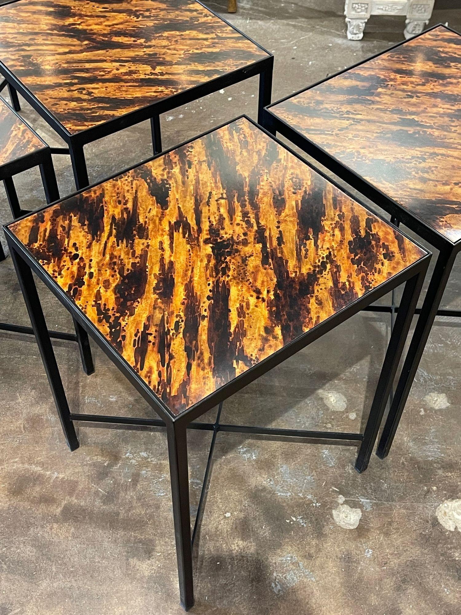 Painted Vintage Steel Side Table with Faux Tortoise Tops For Sale