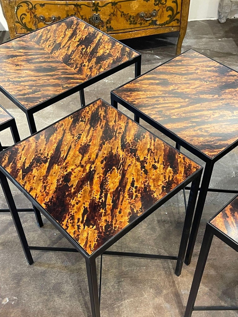 Vintage Steel Side Table with Faux Tortoise Tops For Sale at 1stDibs