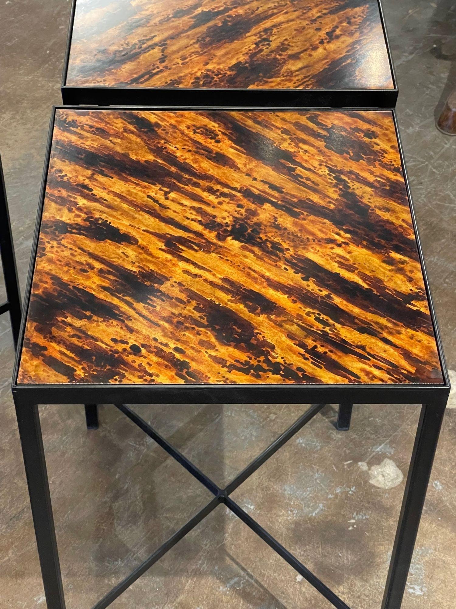 20th Century Vintage Steel Side Table with Faux Tortoise Tops For Sale