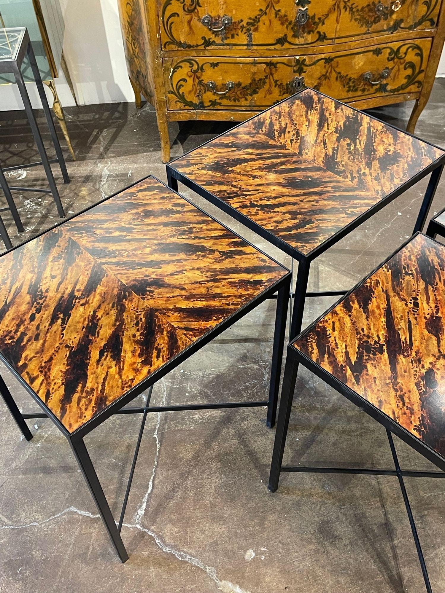 Vintage Steel Side Table with Faux Tortoise Tops For Sale 1