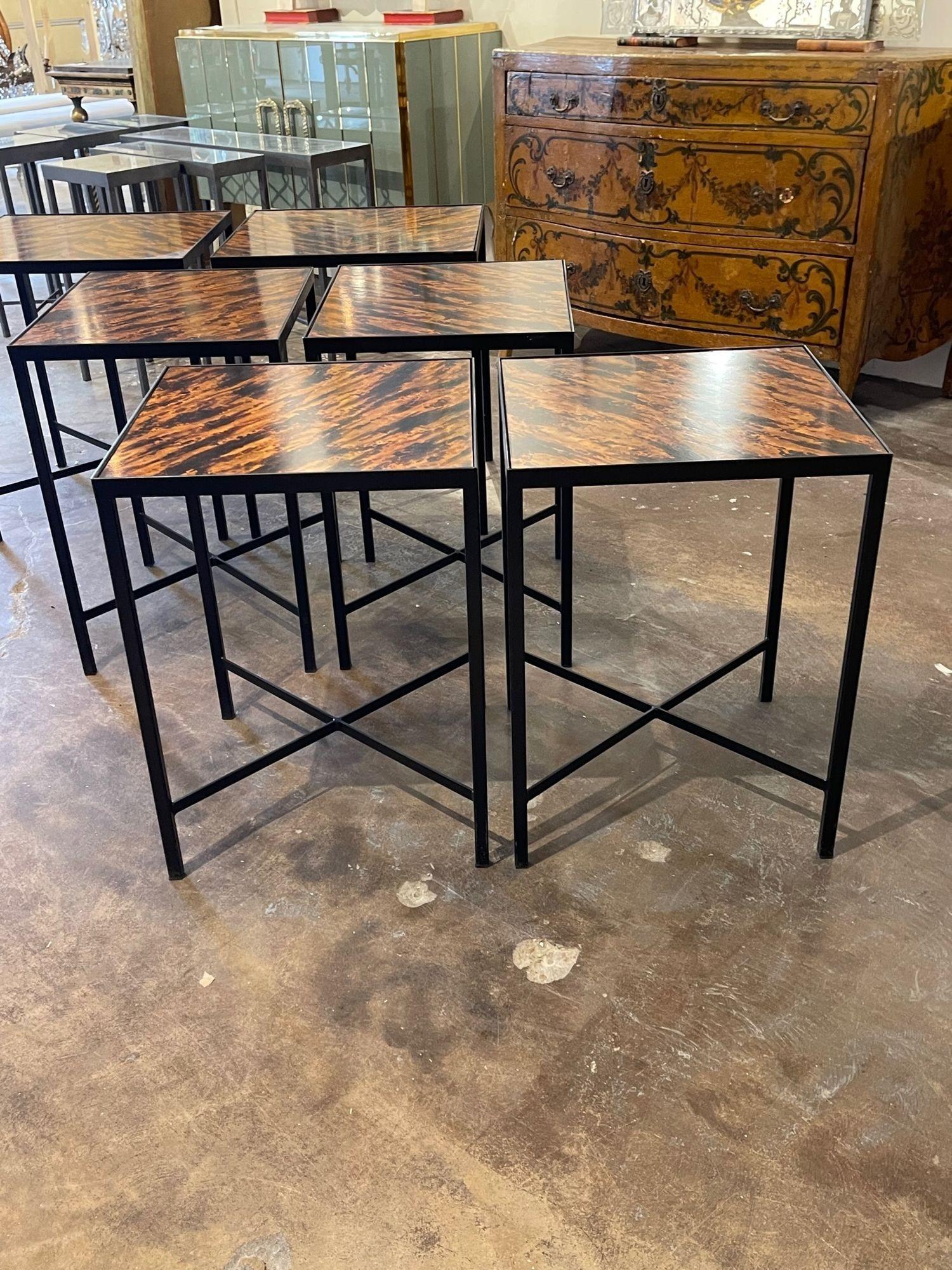 Vintage Steel Side Table with Faux Tortoise Tops For Sale 3