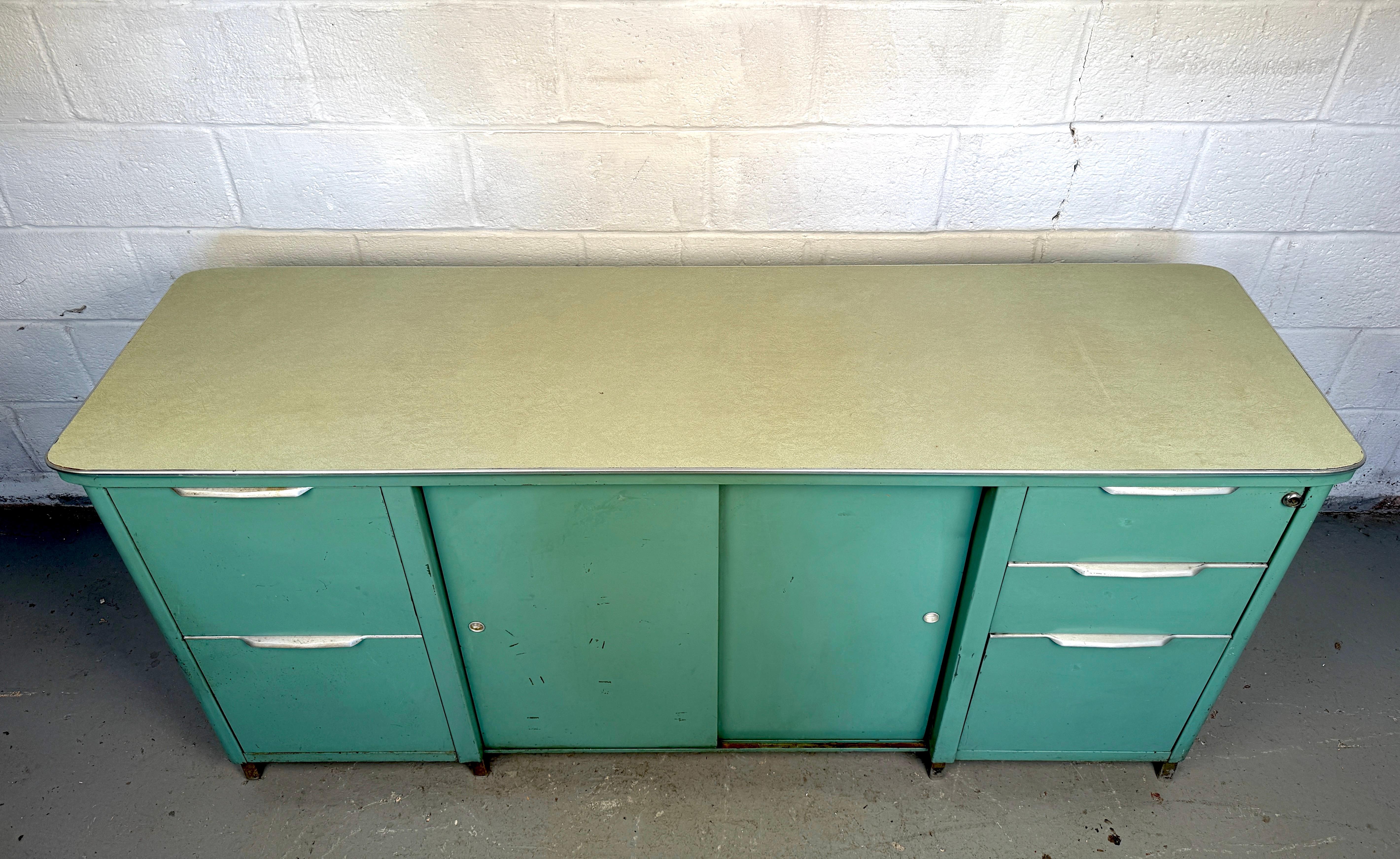 Mid-Century Modern Vintage Steel Tanker Office Cabinet For Sale