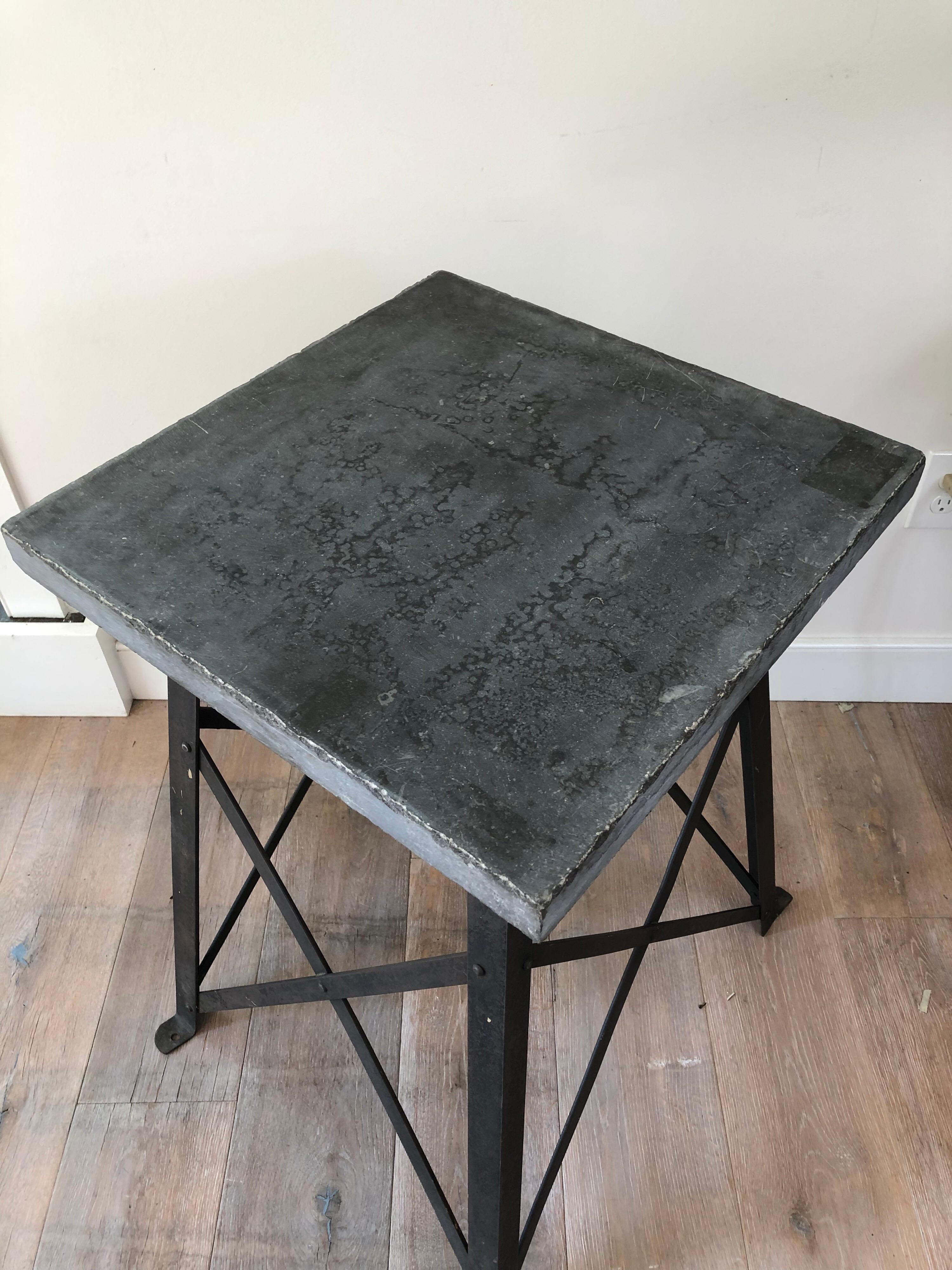 American Vintage Steel Trestle Table or Pedestal with Slate Top
