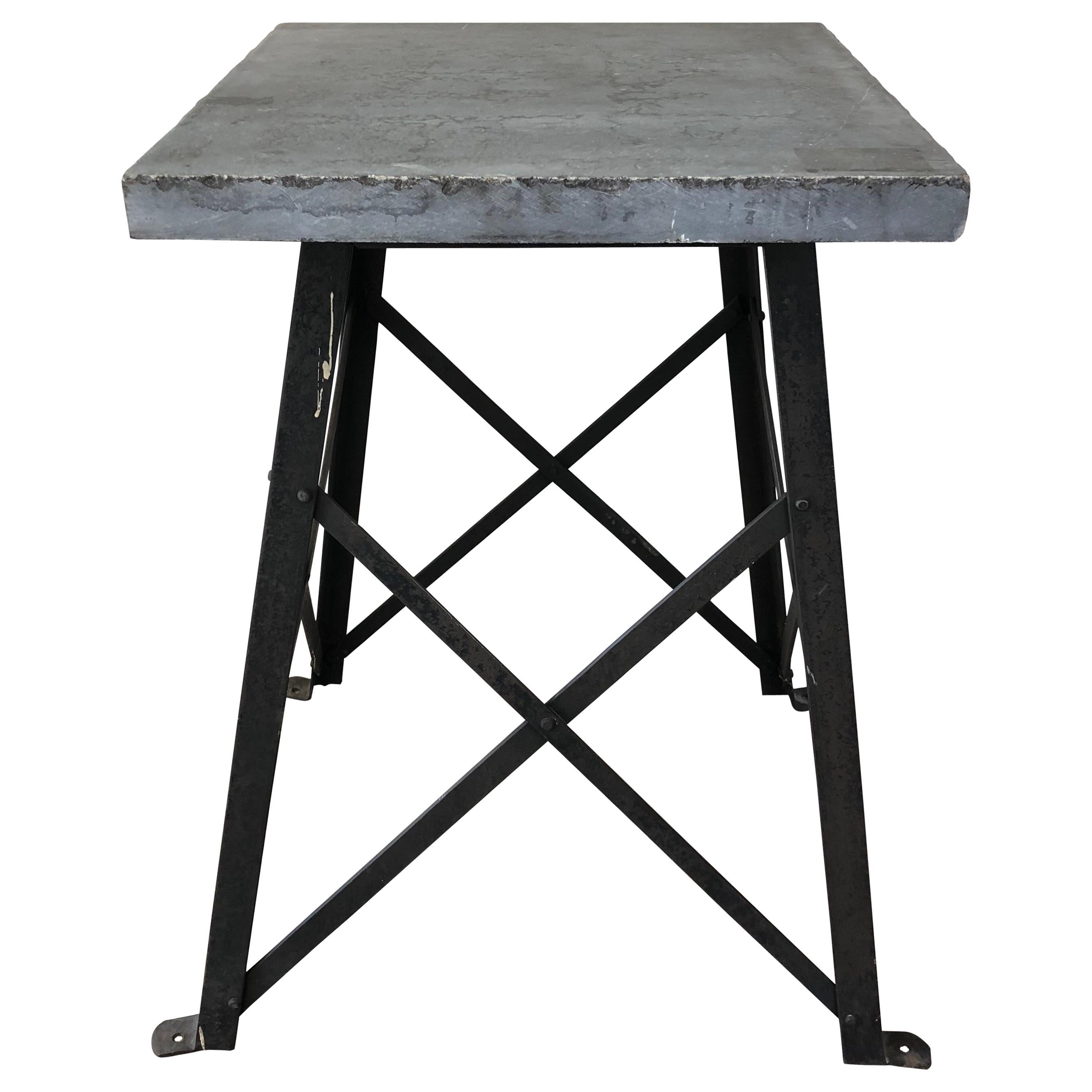 Vintage Steel Trestle Table or Pedestal with Slate Top