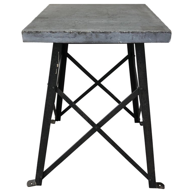 Vintage Steel Trestle Table or Pedestal with Slate Top For Sale at 1stDibs