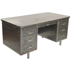 Retro Steelcase Tanker Desk with Brushed Steel Surface