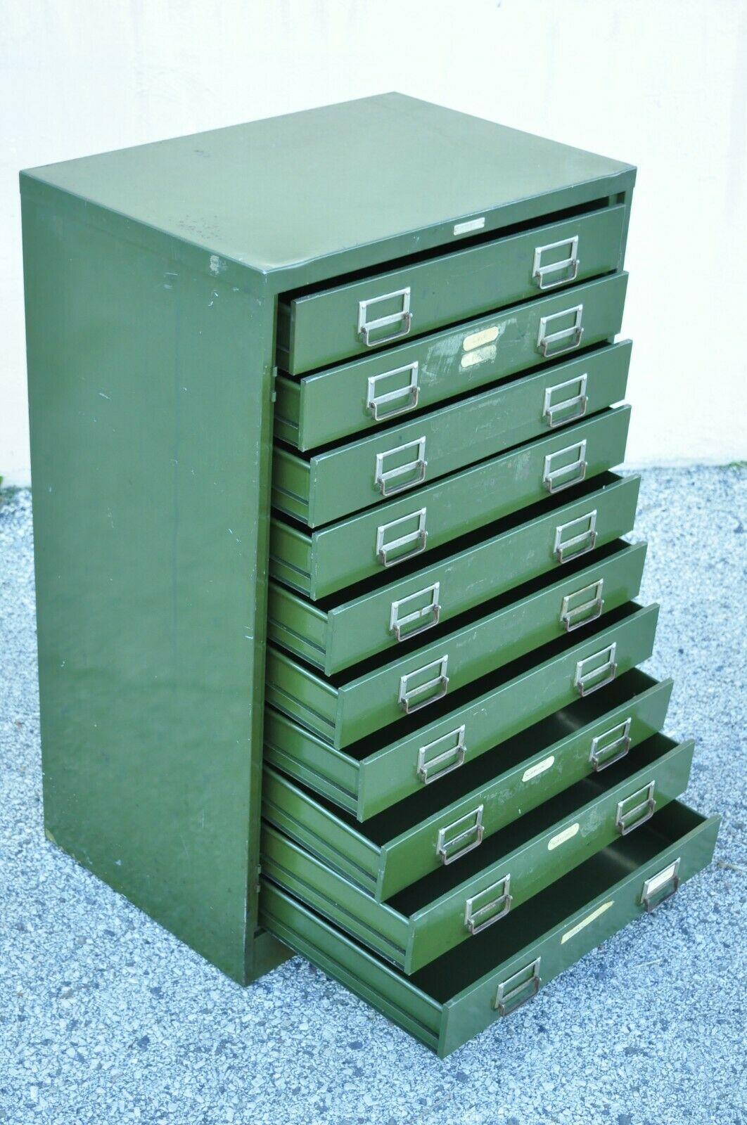 Industrial Vintage Steelmaster Green Steel Metal 10 Drawer Tool Parts Cabinet File Cabinet