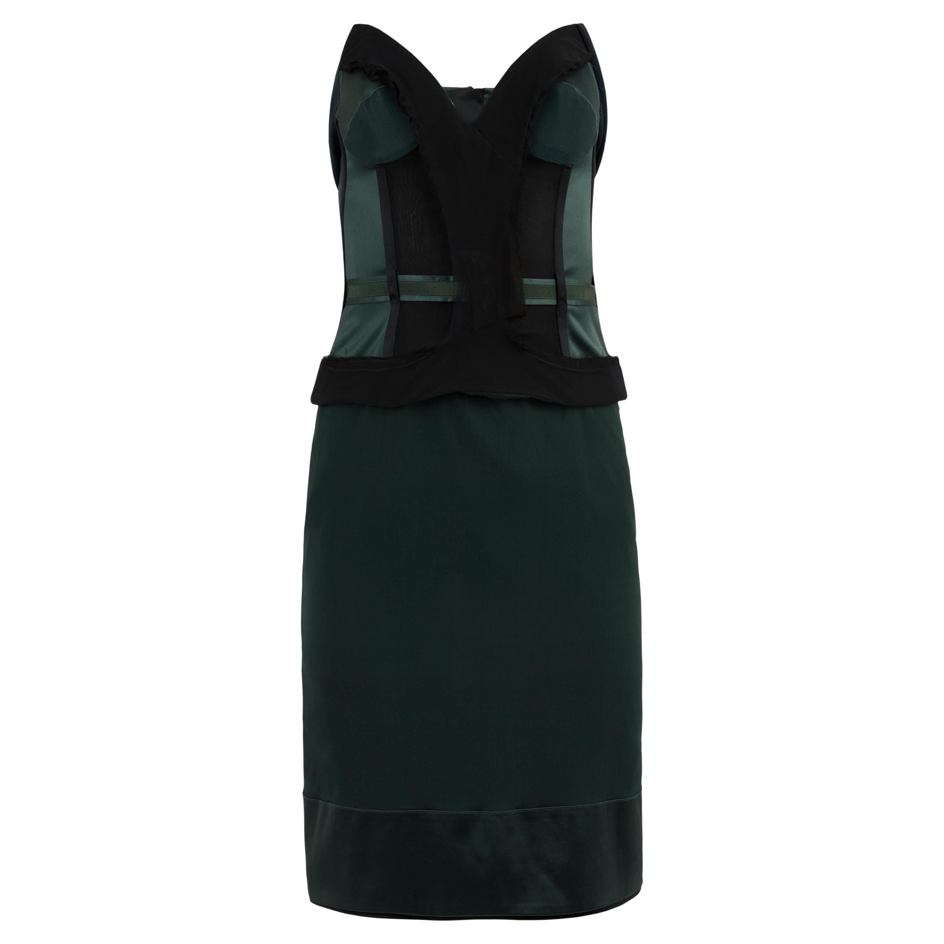 Vintage Stella Mc Cartney F/W 2003 Bustier Seide Grünes Kleid