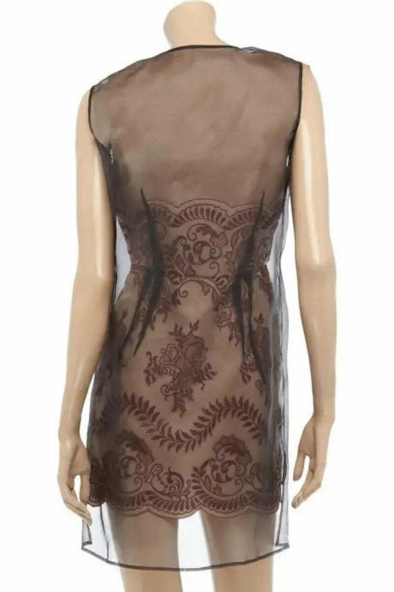 Vintage Stella McCartney embroidered organza mini dress with sheer black overlay For Sale 1