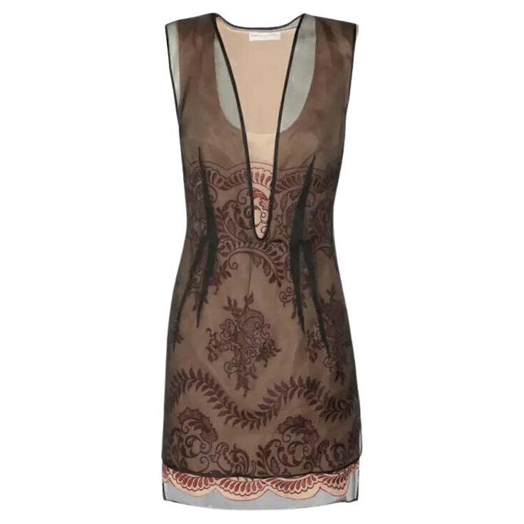 Vintage Stella McCartney embroidered organza mini dress with sheer black overlay For Sale