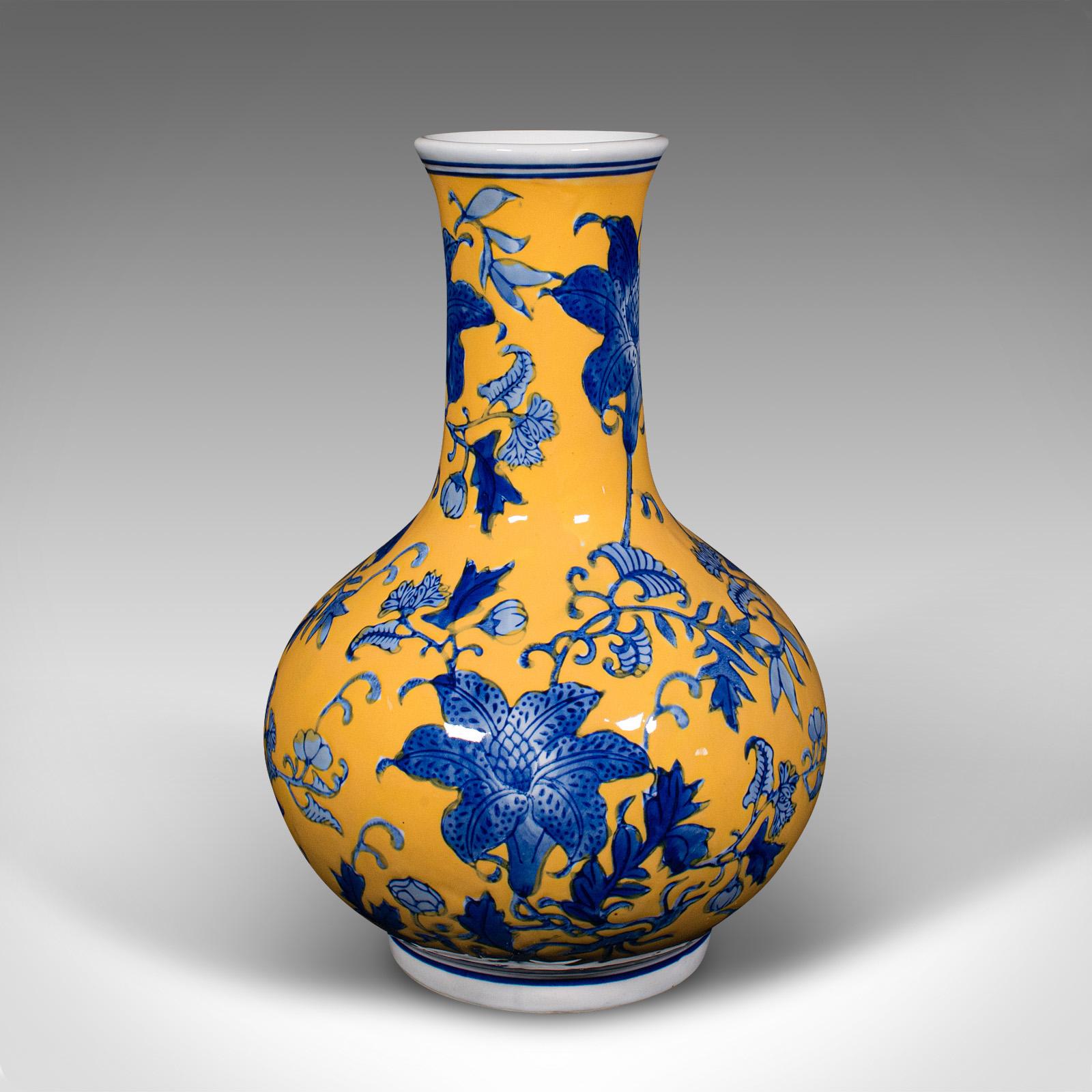 20th Century Vintage Stem Vase, Chinese, Ceramic, Famille Jaune, Flower Pot, Art Deco, C.1950 For Sale
