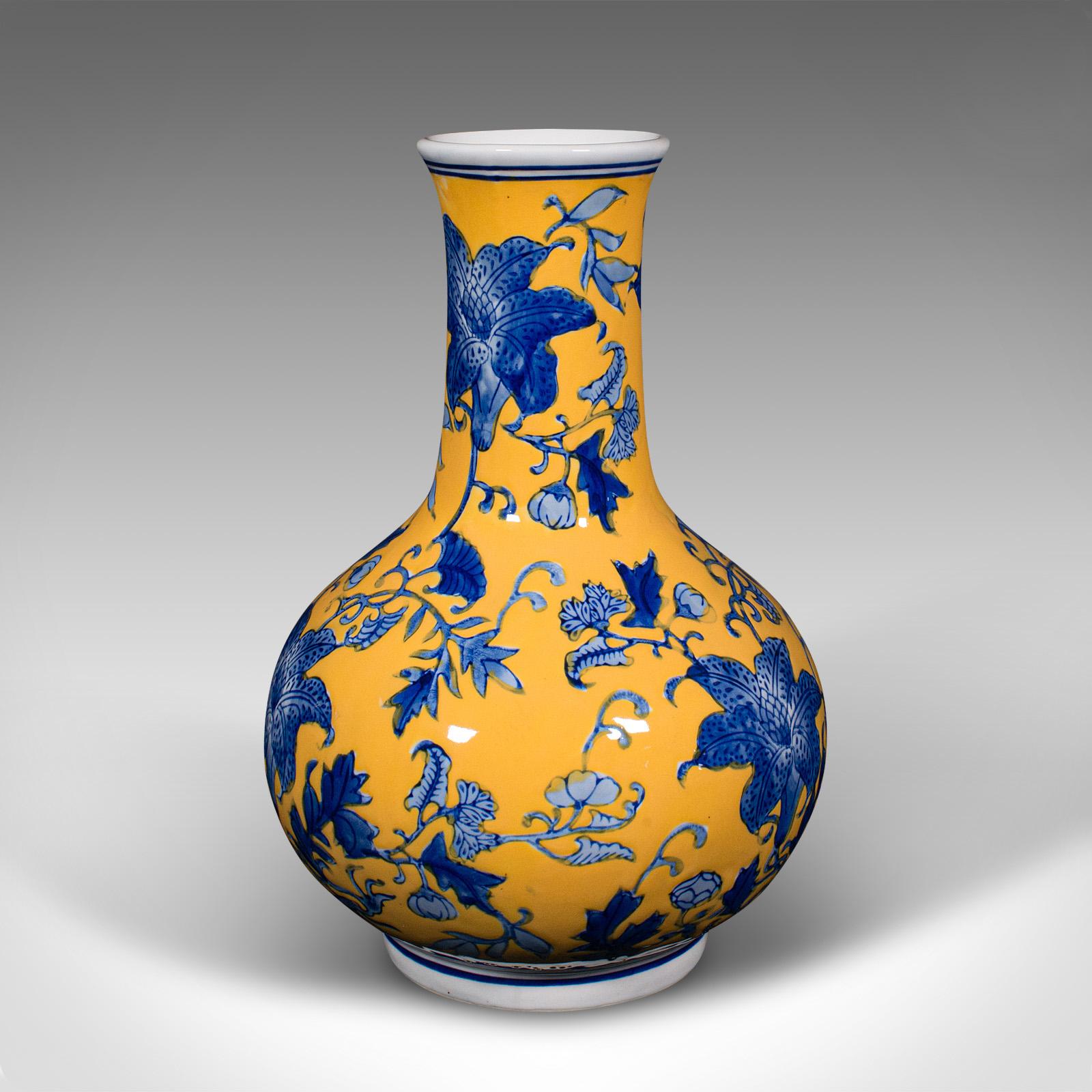 Vintage Stem Vase, Chinese, Ceramic, Famille Jaune, Flower Pot, Art Deco, C.1950 For Sale 1