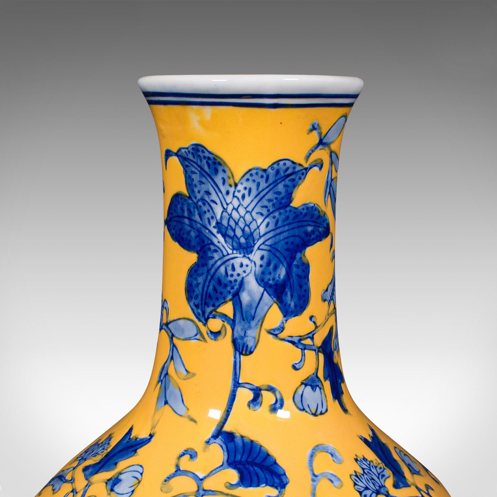 Vintage Stem Vase, Chinese, Ceramic, Famille Jaune, Flower Pot, Art Deco, C.1950 For Sale 3