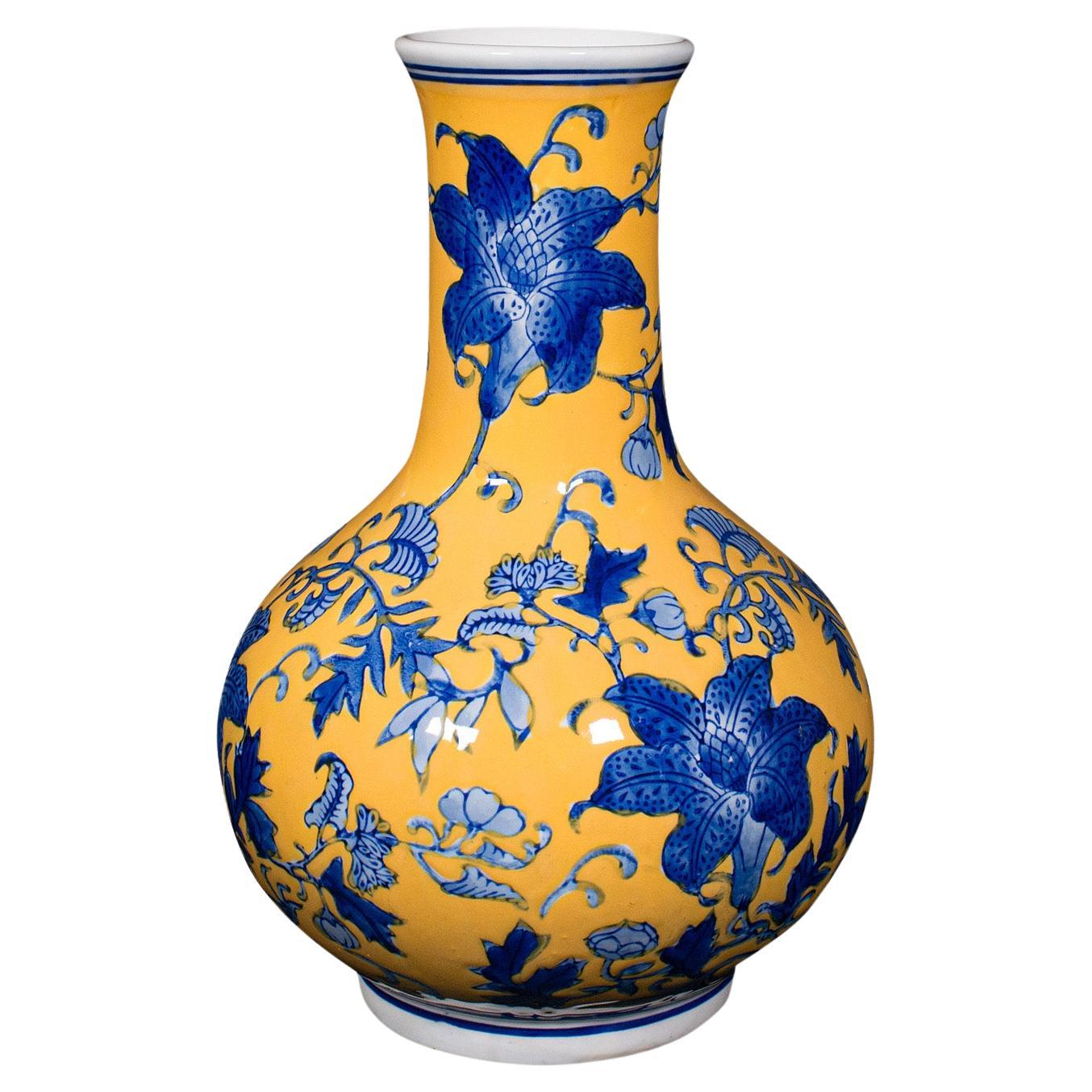 Vintage Stem Vase, Chinese, Ceramic, Famille Jaune, Flower Pot, Art Deco, C.1950 For Sale