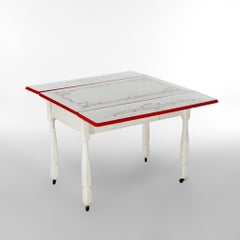 Vintage Stenciled Porcelain Draw Top Dining Table, c1950