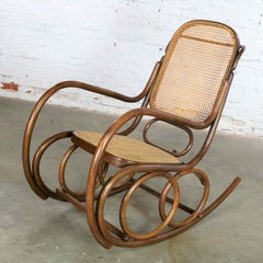 Vintage Stendig Bentwood & Cane Rocker Double Circle Design w Handle by Thonet