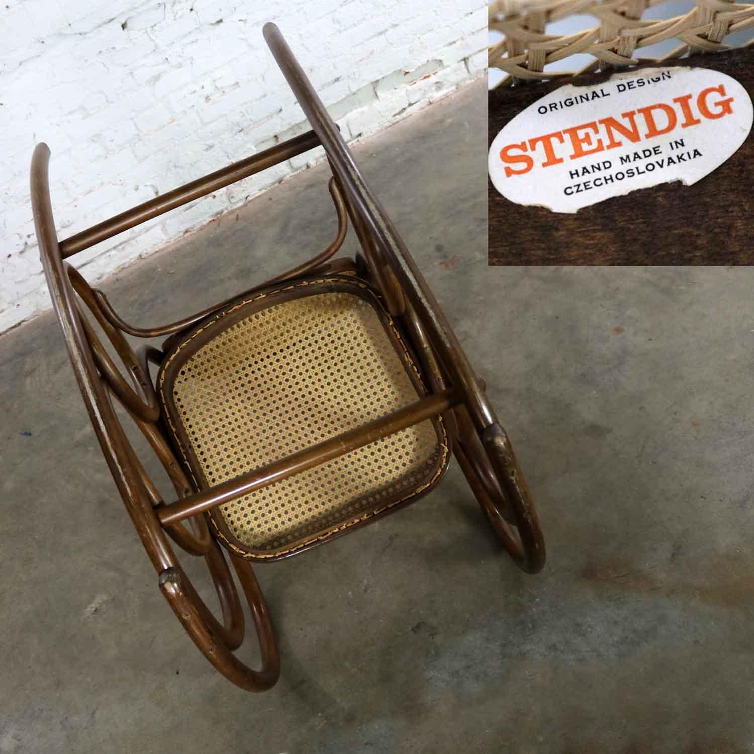 20th Century Vintage Stendig Bentwood & Cane Rocker Double Circle Design w Handle by Thonet