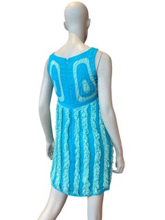 Vintage Stephen Burrows Monochrome Blue Chiffon Shirt Dress with Ruffles